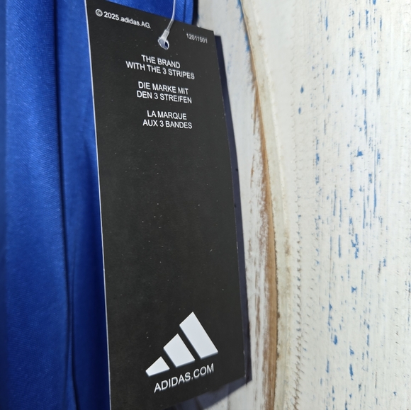 NWT Lg Adidas Trefoil 3 Stripes Blue Short Sleeve Dryfit Breathable - Picture 3 of 8